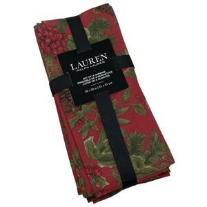 Ralph Lauren Birchmont Set of 4‎ Red Berry Christmas Winter Cloth Napkins 20x20